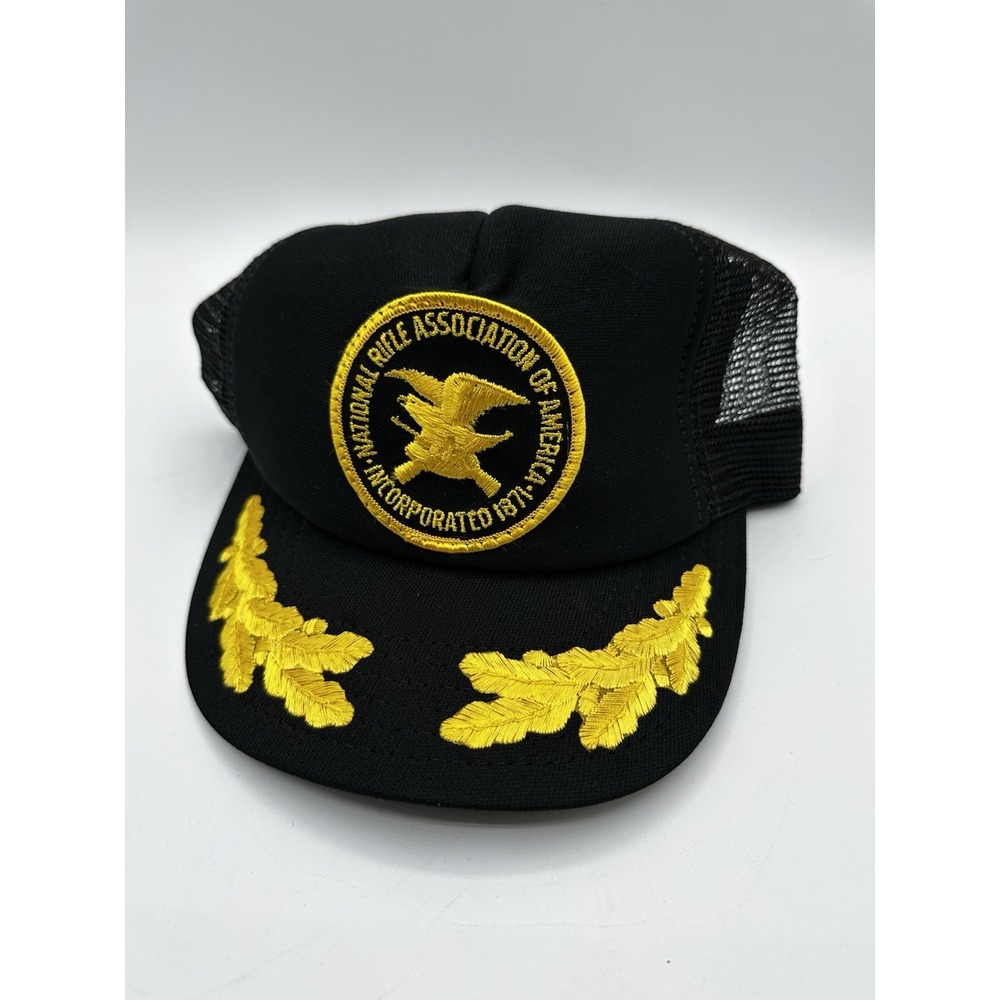 VTG Military Officer Scrambled Eggs Cap Black Gold Leaf Laurel Wreath Snapback